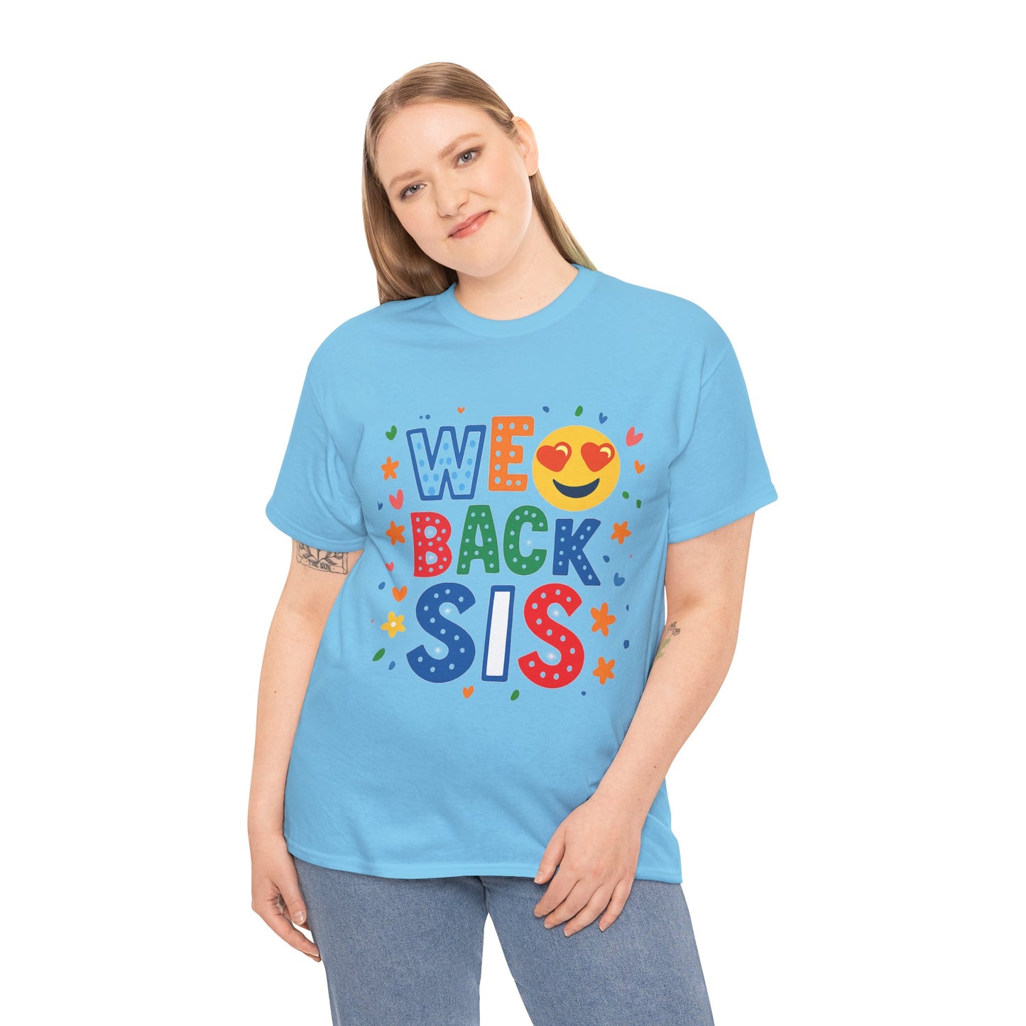 We Back Sis Unisex Heavy Cotton Tee, Casual Wear, Gift for Sisters, Birthday Gift, Family Reunion, School Cute Graphic Tee