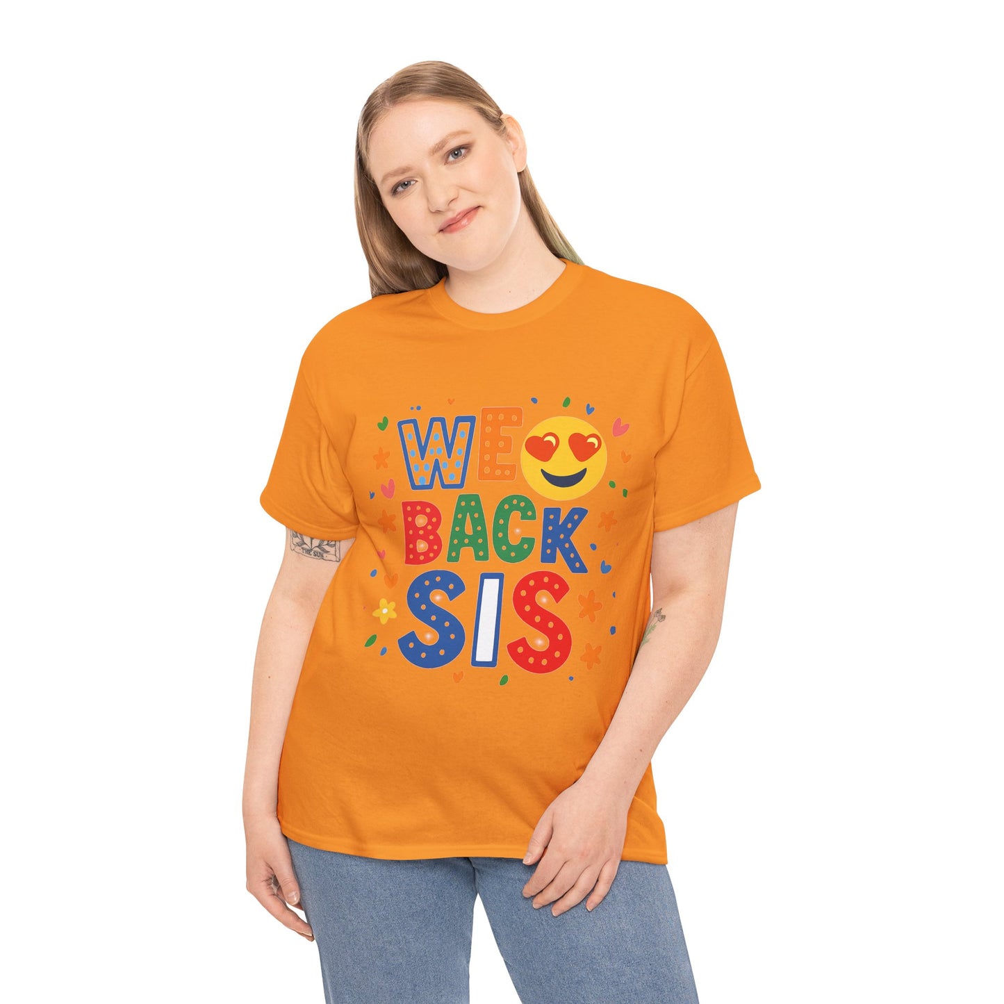 We Back Sis Unisex Heavy Cotton Tee, Casual Wear, Gift for Sisters, Birthday Gift, Family Reunion, School Cute Graphic Tee