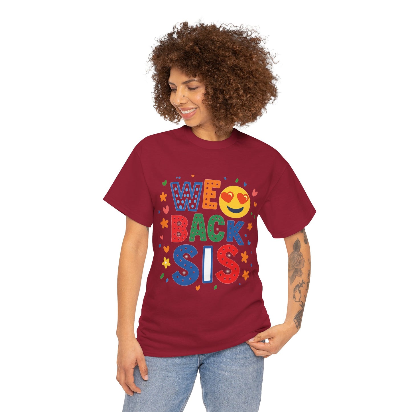 We Back Sis Unisex Heavy Cotton Tee, Casual Wear, Gift for Sisters, Birthday Gift, Family Reunion, School Cute Graphic Tee